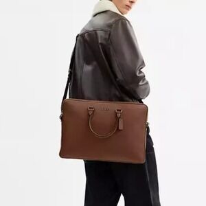 Coach Ethan Lrg Brief Saddle Brown Pebbled Leather Business Messenger Bag